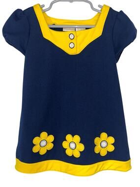Savannah Toddler Girls Navy Blue Yellow Flowers Retro Dress Size 5T